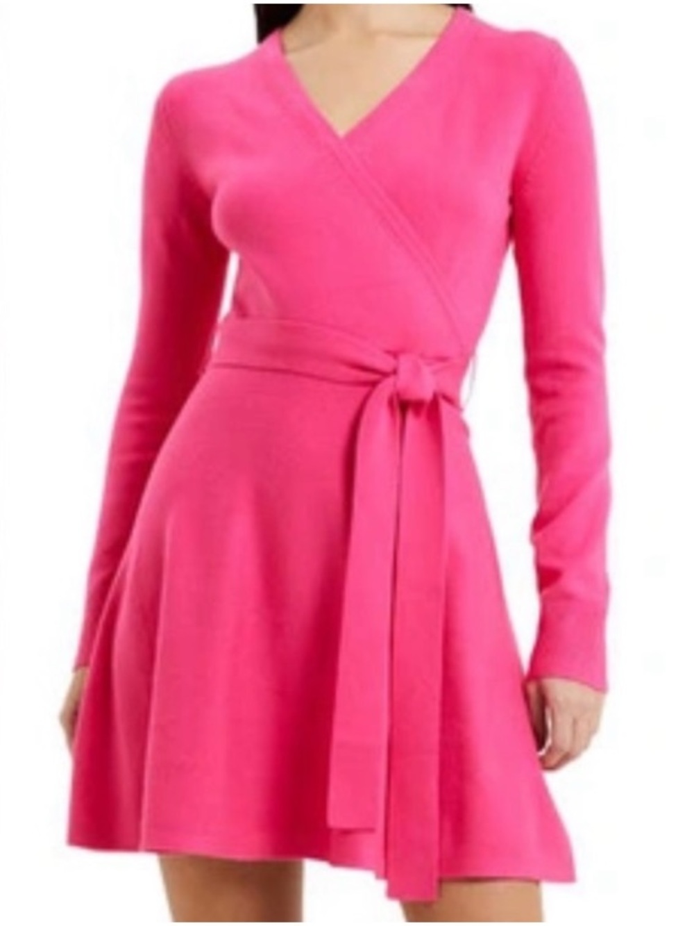 French Connection Hot Pink Fuschia Wrap Knit Long-Sleeve Dress Woman’s Large